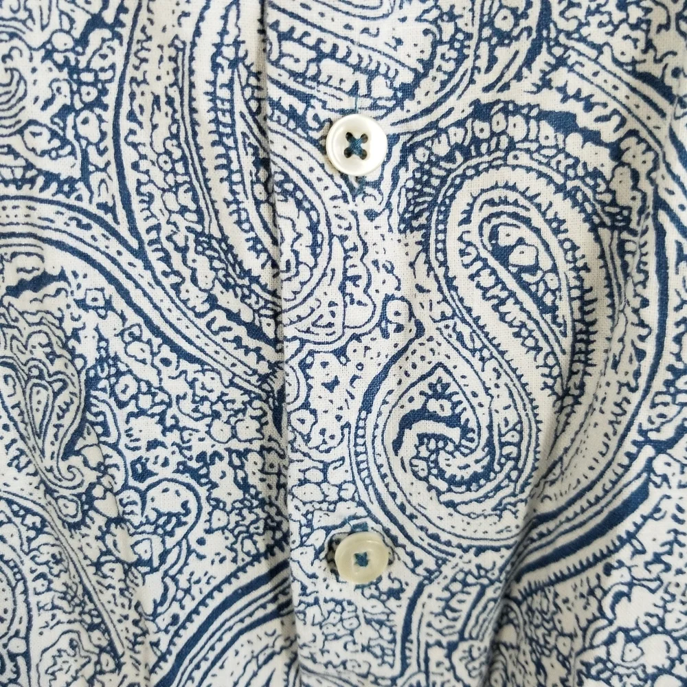 Linea Uomo Mens 2XL Shirt Linen‎ Blend Short Sleeve Button Blue Paisley All Over - Picture 4 of 8